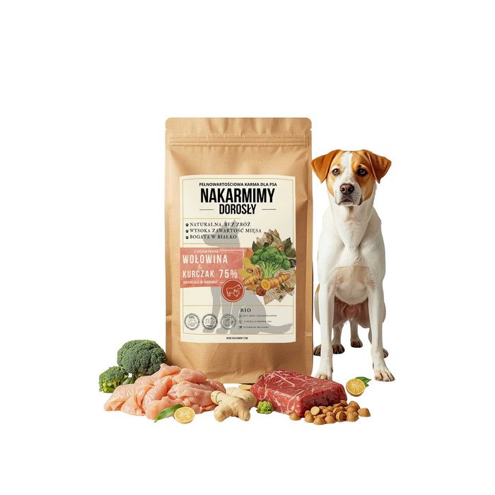 Sucha karma dla psa dorosłego NAKARMIMY – Wołowina i Kurczak 4.5KG
