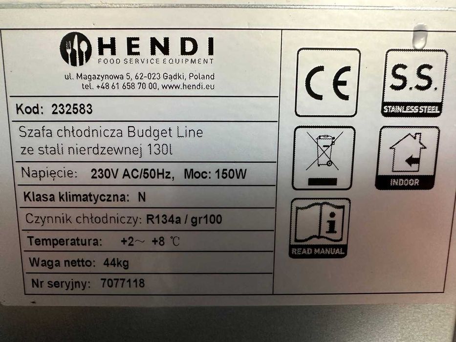 Chłodziarka 85 cm. pod blat 130 l pod blatowa Hendi