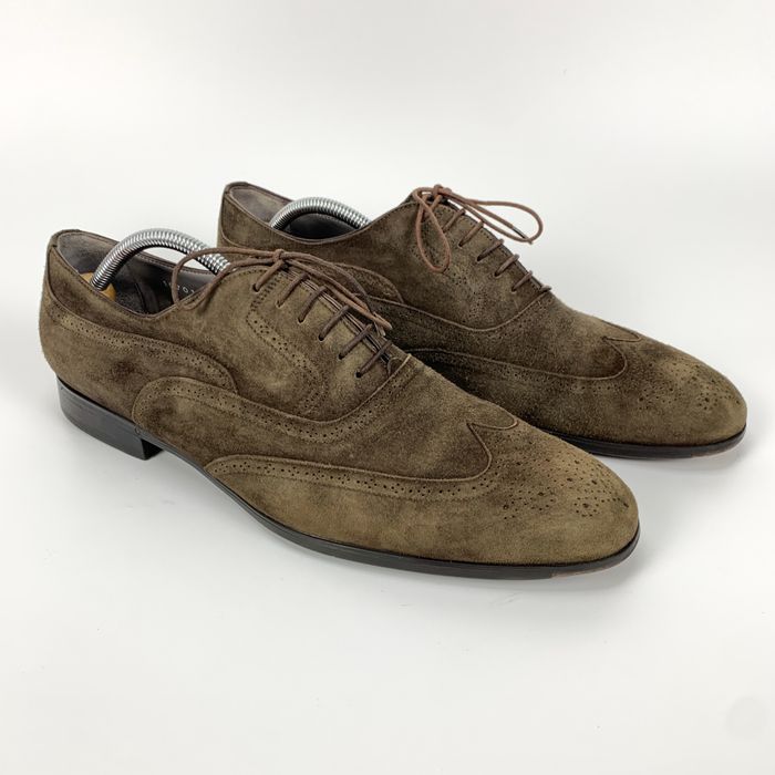 Мужские туфли оксфорды броги Santoni из натуральной замши (Размер UK 9.5 / 43.5-44)