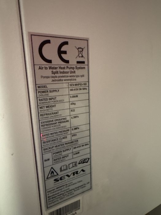 Pompa ciepła jednostka wewnetrzna + zewnertzna - Sevra split R32 (Midea), hydrobox 12/14/16 kW, 3-faz.