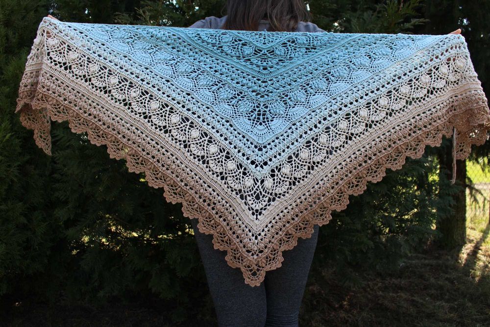 Chusta Ombre, ręcznie robiona na szydełku, szydełko, Handmade