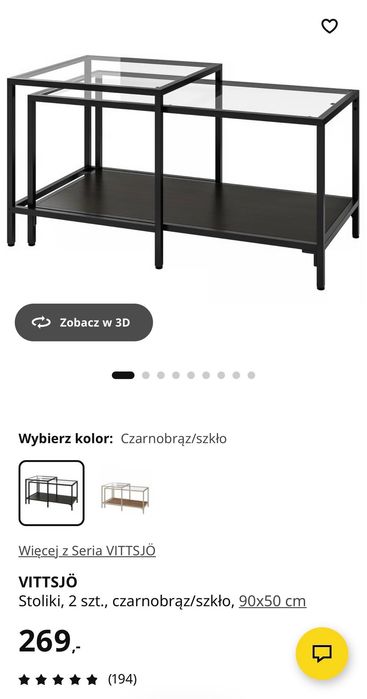 Stolik kawowy z Ikea (czarny przeszklony)