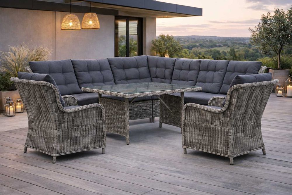 Komplet Mebli Ogrodowych z Narożnikiem i Fotelami Imitacja Wikliny