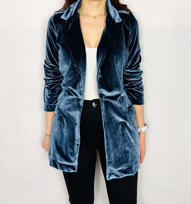 Niebieski welurowy żakiet XS 34