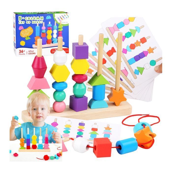 Drewniana Układanka Dzieci Sorter Montessori Klocki Koraliki