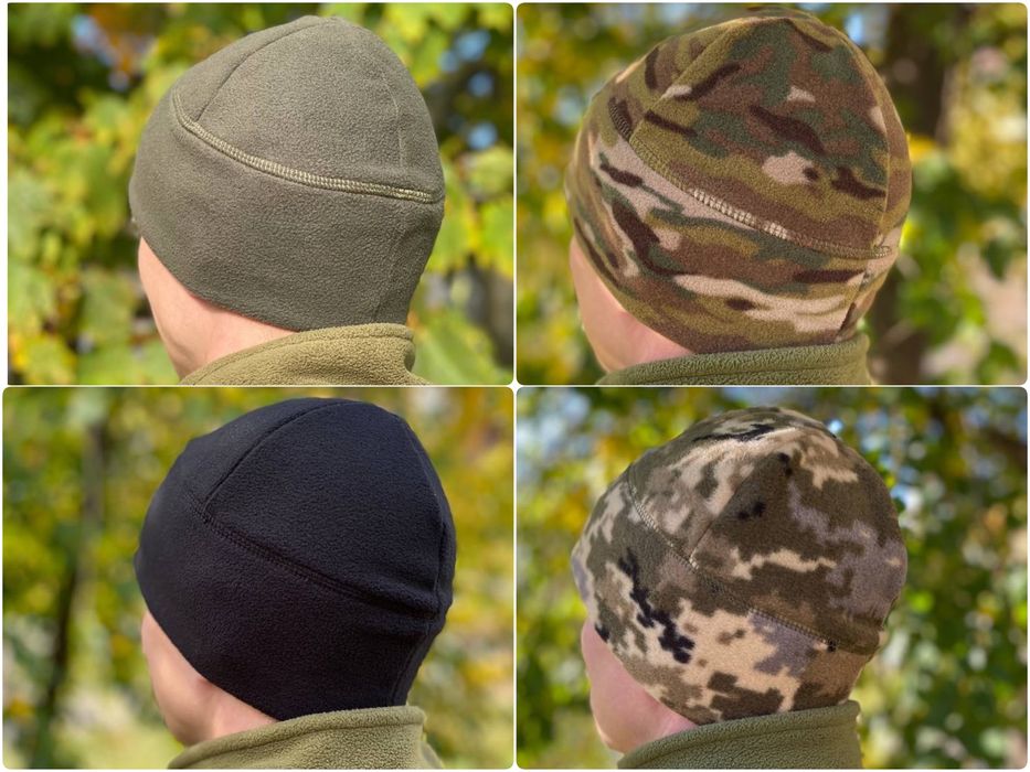 Флісова шапка мультикам, піксель, чорна, олива/хакі