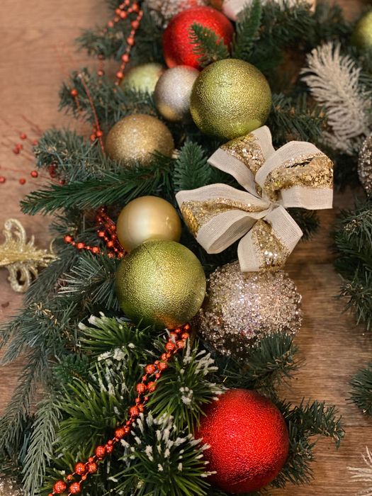 Гірлянда новорічна штучна хвоя, віночок різдвяний