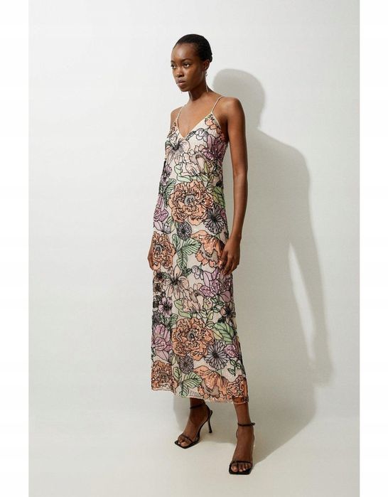 Karen Millen 38 M Wzorzysta Sukienka Cekiny Organza Petite Multi D2736