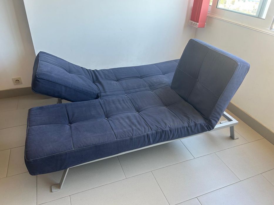 Sofá azul sofá cama com laterais reclináveis