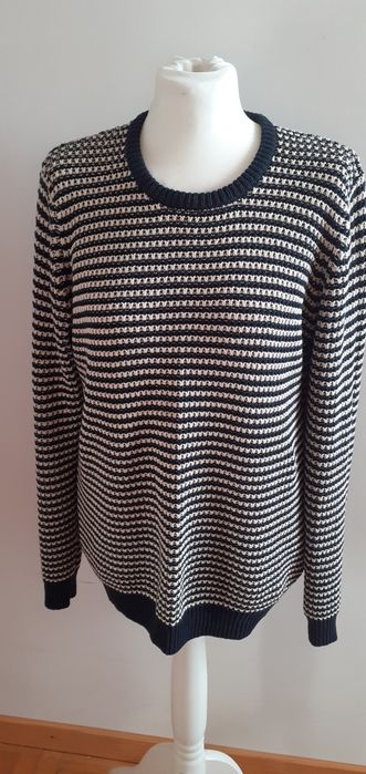Sweter  w paski kremowo granatowe