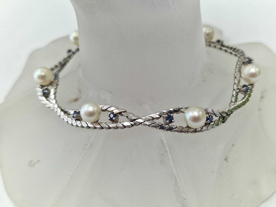 Złota bransoletka/ 585/ 14.98 gram/ Perły/ Szafiry/ Wycena/ 19.5 cm