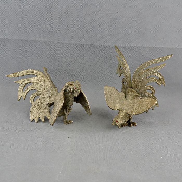 Figuras de Luta de Galos em metal prateado – n2