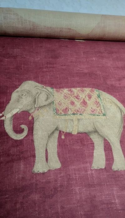 Tecido grosso algodão terracota com elefantes