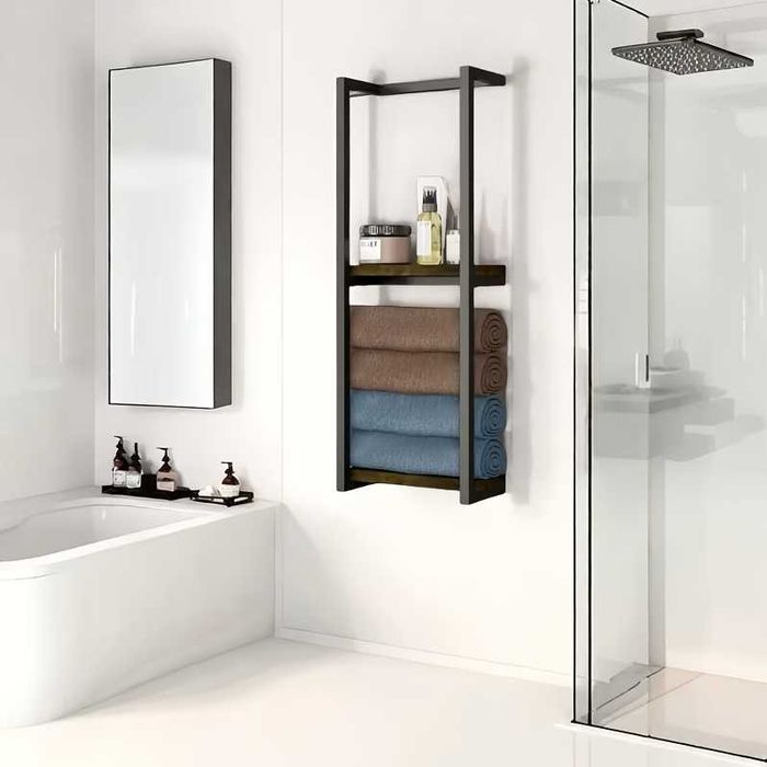 Wieszak na Ręczniki Półka Loft Regał do Łazienki Czarny