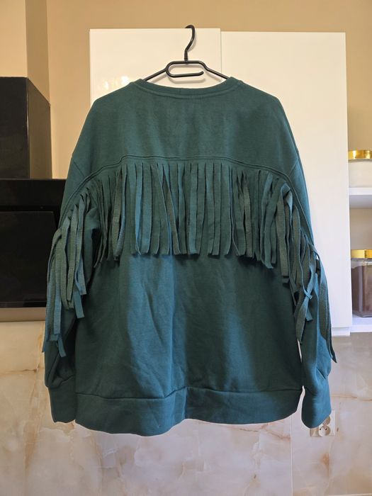 Modna Bluza Z Frędzlami Butelkowa Zieleń Plus Size