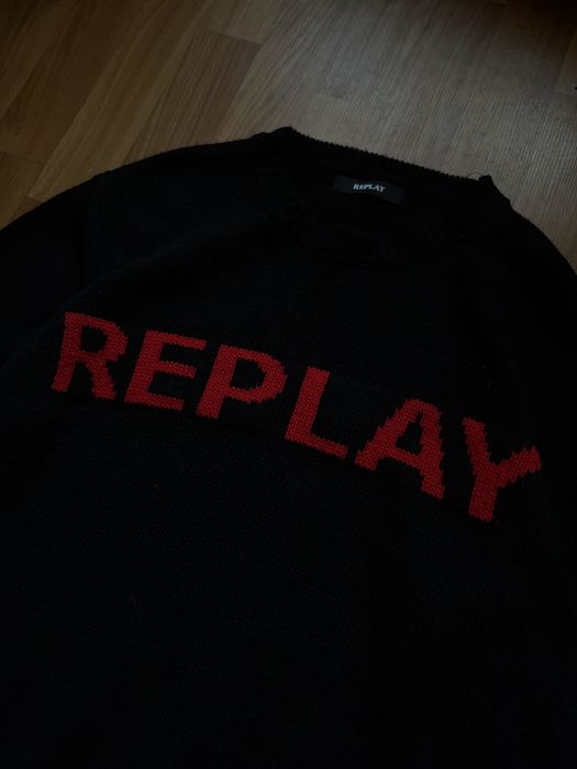 Оригинал Replay Свитер Made in Italy шерстяной luxury old money big logo черный л размер мужской