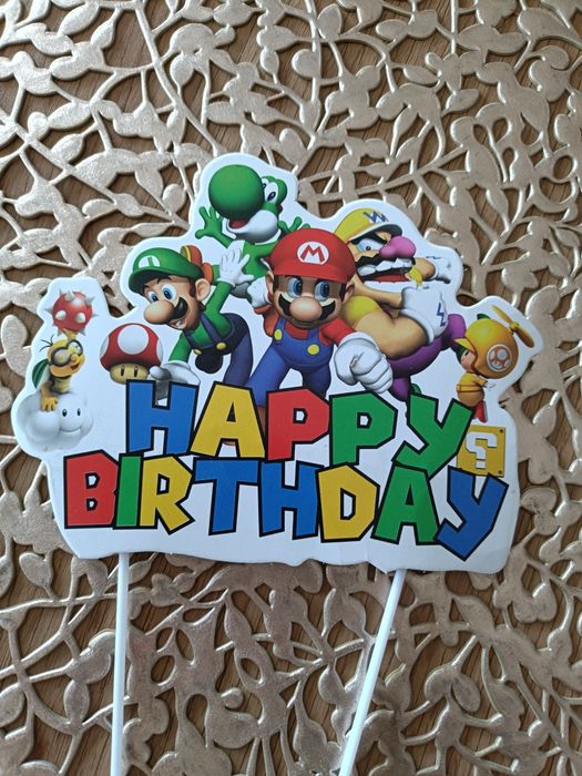 Topper tort urodzinowy Super Mario toppery babeczki muffinki