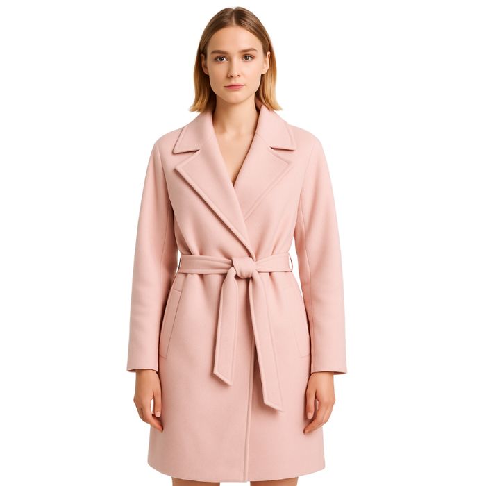 Płaszcz damski różowy z paskiem elegancki jesień zima L