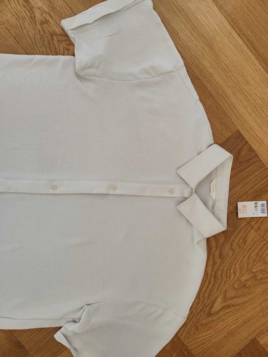 Nowa koszula damska L XL XXL oversize krótki rękaw jasny beż