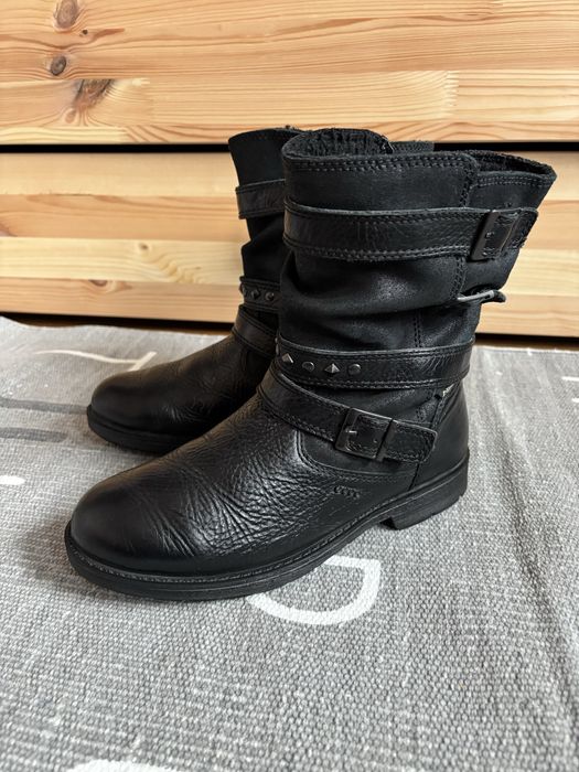 Skórzane kozaki botki z klamrami Ecco 37