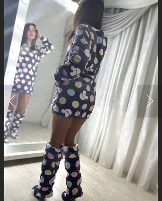 Махрова піжама туніка і високі тапочки, домашний махровий набор