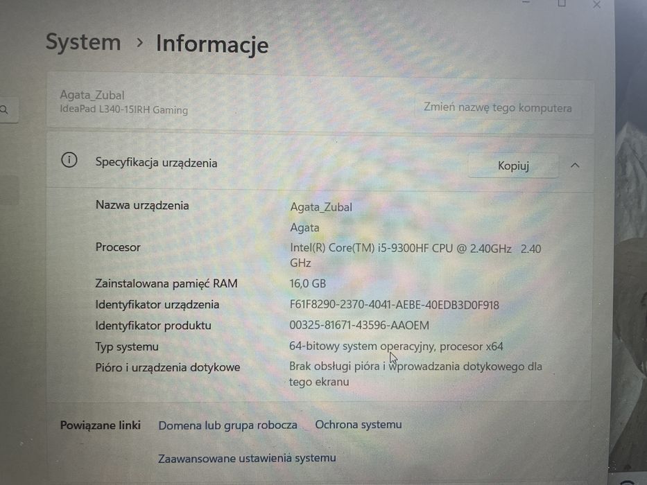 Laptop Lenovo Ideapad L340-15IRH Gaming sprawny