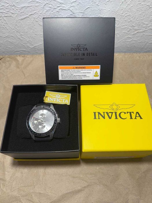 Invicta Nomad Aviator 45mm Silver Dial Black Band Quartz Watch 48855