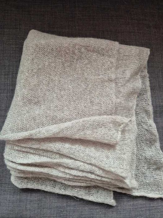 Artystyczny szal wełna moher unikat handmade 80x230 szary szałwia