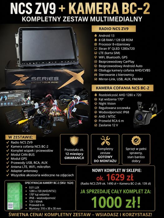 NCS ZV9 9" Android 13 8GB/128GB LTE + kamera BC-2 + gwarancja