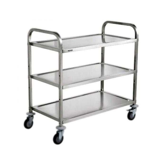 Carrinho de cozinha em aço inoxidável VEVOR -  3 niveis ajustaveis