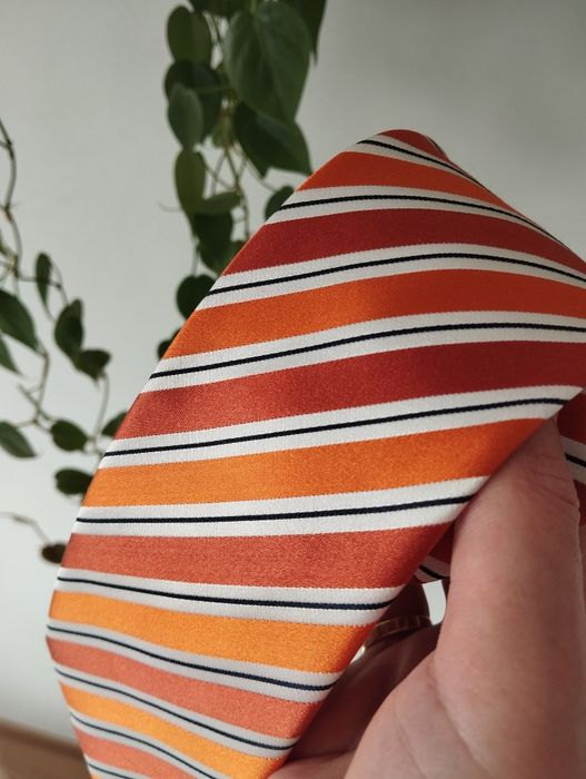 Krawat jedwabny 100% silk, w paski, pomarańczowy Gilberto