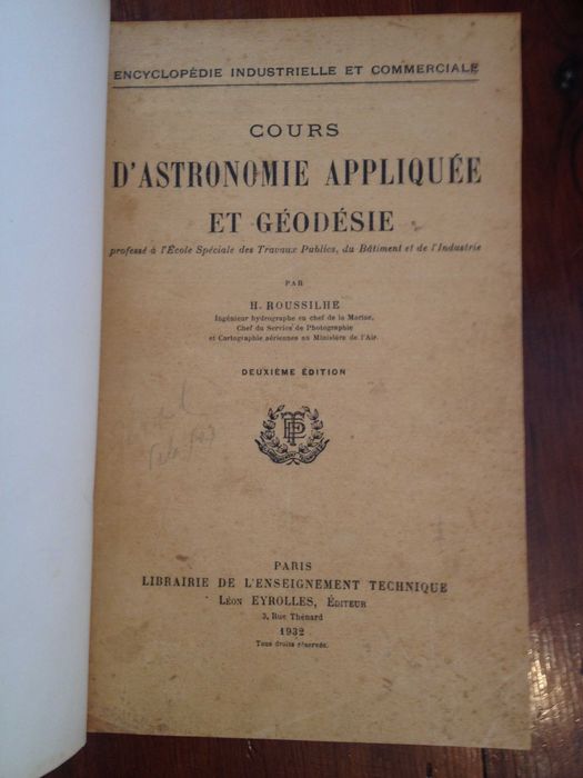 H. Roussilhe - Cours d'Astronomie appliquée et Géodésie