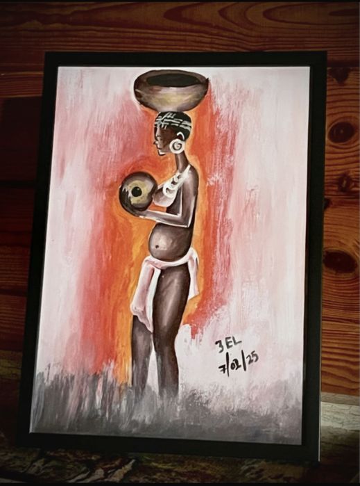 Afrykanski obraz z Ghany sygnatura 3EL