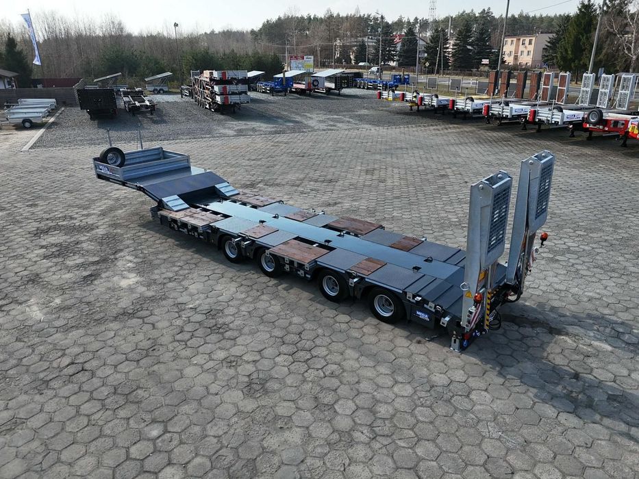 4 OSIOWA NACZEPA NISKOPODWOZIOWA Z ZAGŁĘBIENIAMI NA KOŁA! NAJAZDY HYDRAULICZNE  naczepa niskopodwoziowa 4 osiowa z zagłębieniami na koła + najazdy
