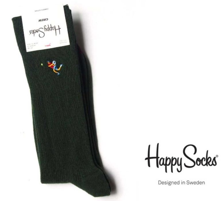 Nowe skarpety Happy Socks Tennis Crew EU 41-46 zielone z haftem tenis.