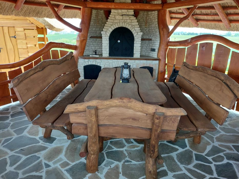 Meble Ogrodowe stół ławki z bali biesiadne góralskie barowe SOLIDNE