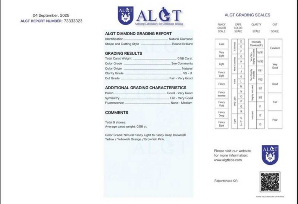 Zestaw 9 Naturalnych Diamentów Fantazyjnych Kolorów z Certyfikatem