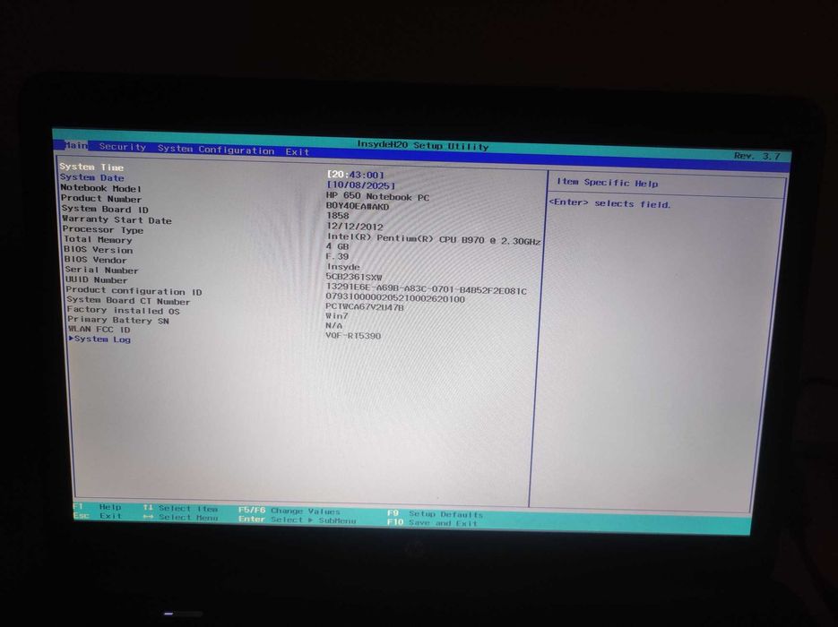 Laptop 15,6" Notebook HP 650 655 B970/4GB/128GB SSD/DVD/Win10 zasilacz