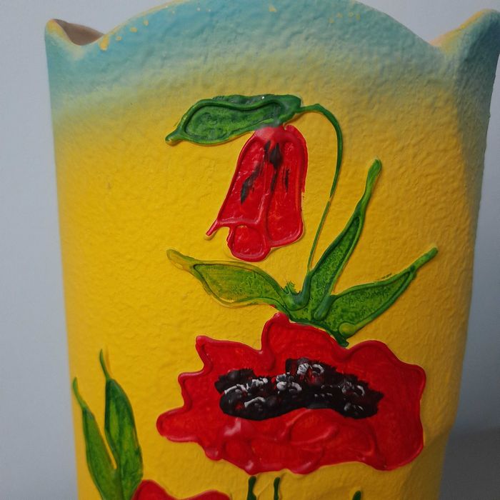 Ваза керамічна з маками жовто синя 31,5см, Вази для квітів 30см