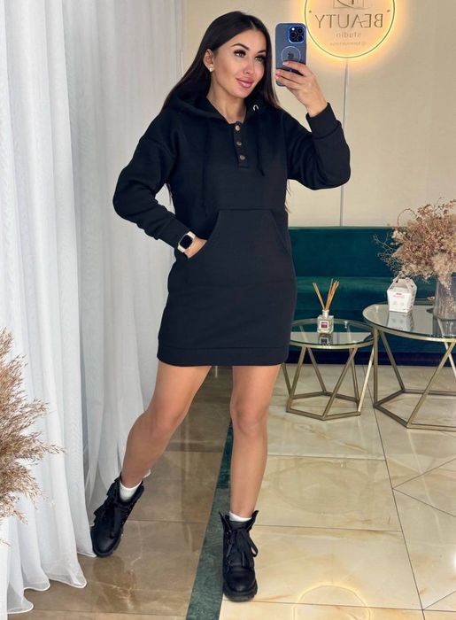 Тепле подовжена сукня туніка худі на флісі 42-52