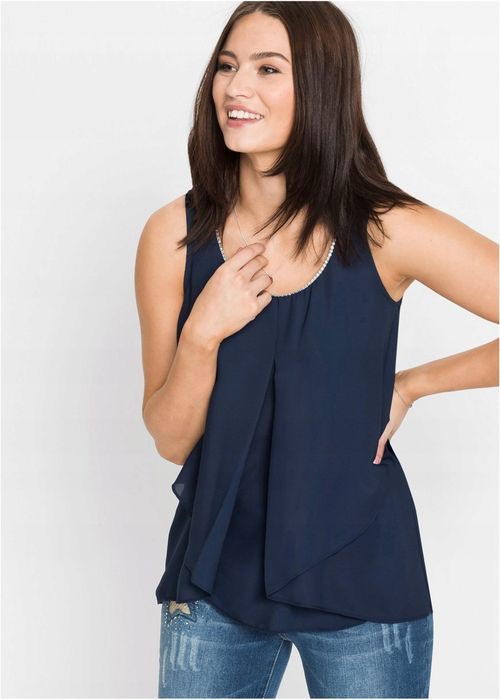 Szyfonowa granatowa bluzka z cyrkoniami 36.