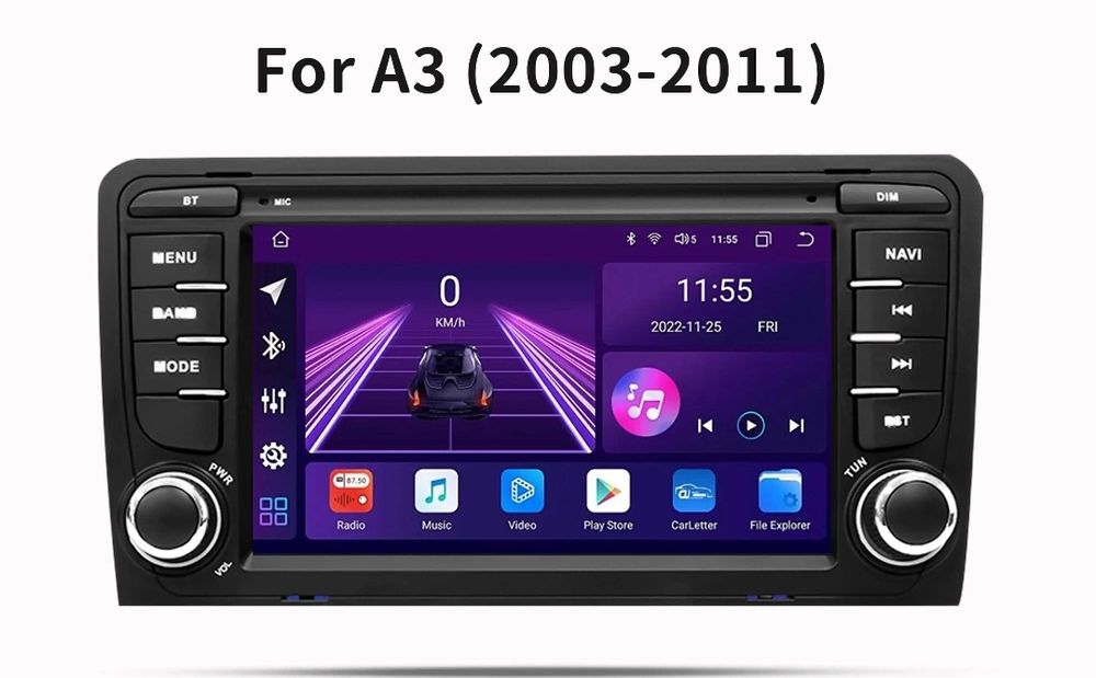 Radio 2 DIN Android AUDI A3 (8P) 2003 até 2012 + 4+32 GB  + Carplay +