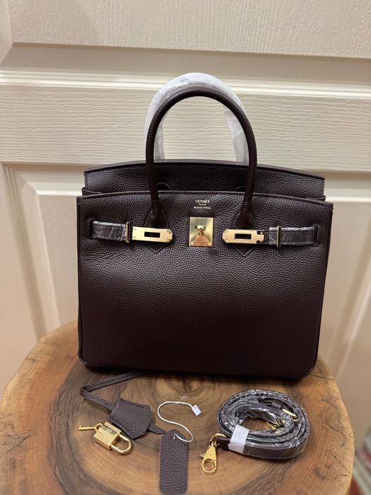 сумка шкіряна Гермес Hermes колір шоколад