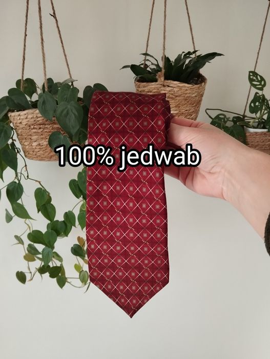 Krawat jedwabny 100% silk bordowy, burgundowy, we wzorki, romby 9,5 cm