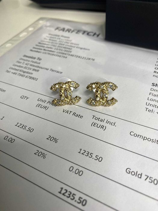 Сережки Шанель ОРИГІНАЛ! Золотисті сережки з документами