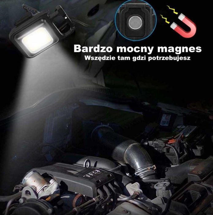 Kieszonkowa Latarka Brelok LED COB Warsztatowa Mocna