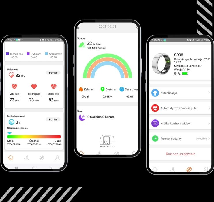 Smart Ring Inteligentny Pierścień WYŚWIETLACZ - Tryby Sportowe Kalorie