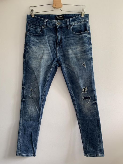 Dżinsowe spodnie męskie jeansy z przetarciami zwężane slim fit 40 L