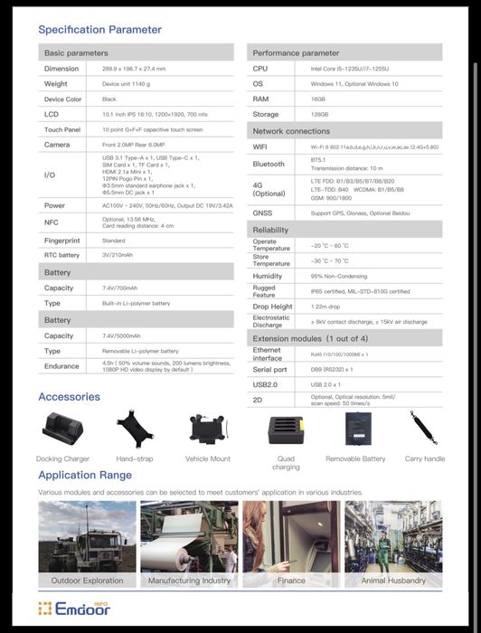 Rugged Tablet Pancerny Tablet 10.1 LTE WIFI