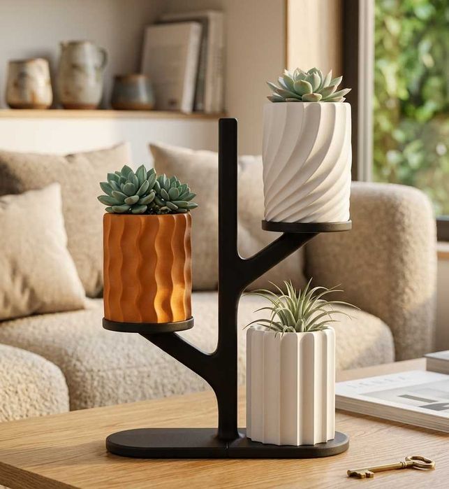 Floreira de Mesa Moderna Estilo Nórdico (Suporte Preto + Vasos)